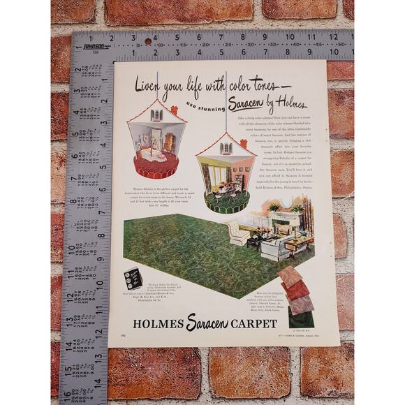 1950 Holmes Saracen Carpet MCM "Liven Your Life with Color Tones" Vtg Print Ad - Picture 4 of 6
